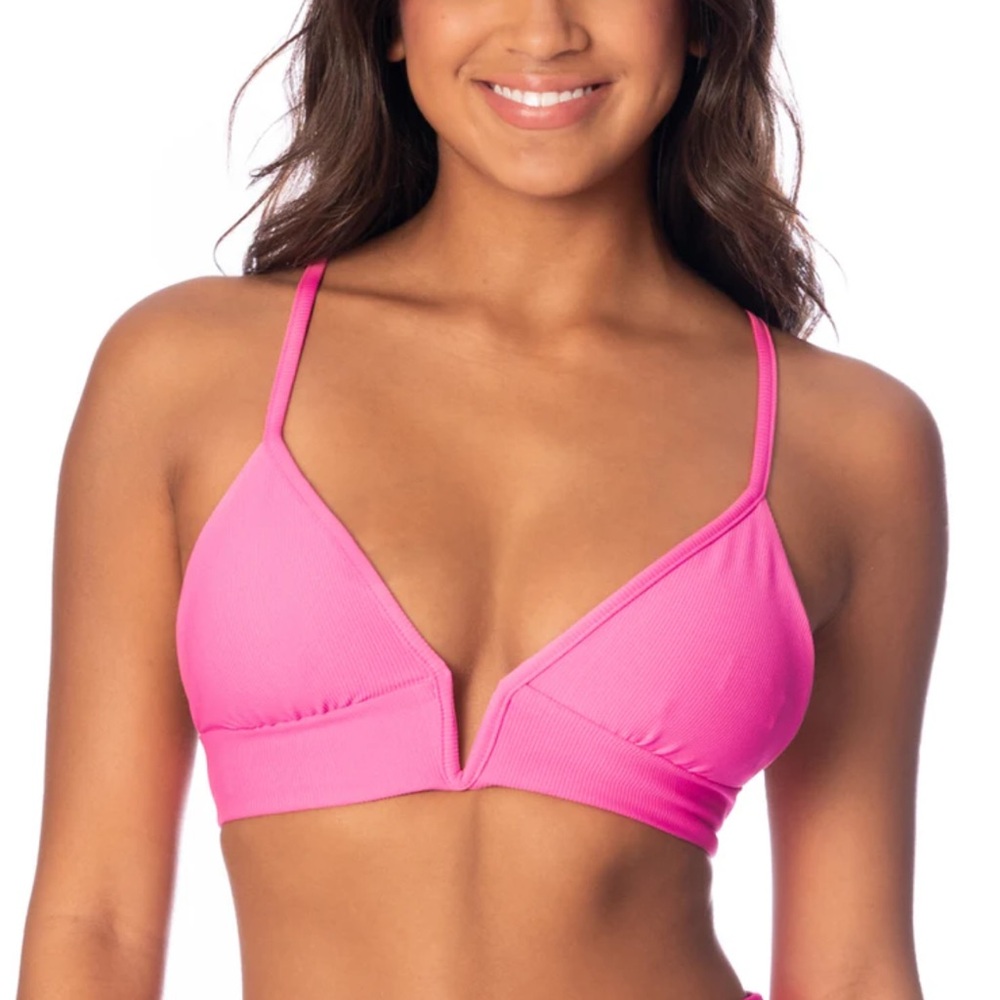 Maaji Radiant Pink Parade Long Line Triangle Bikini Top - Picture 1 of 4